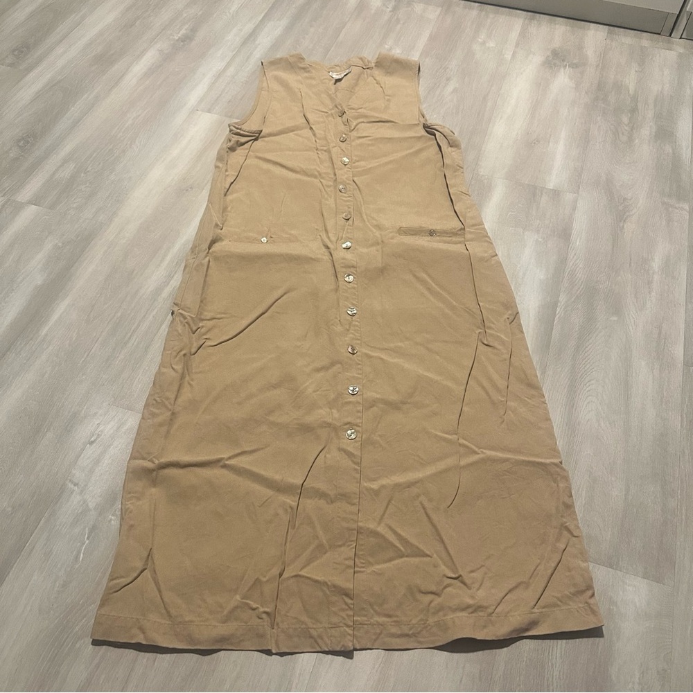 Vintage Talbots Cream Beige Button Down Sleeveless Dress Sz 14
